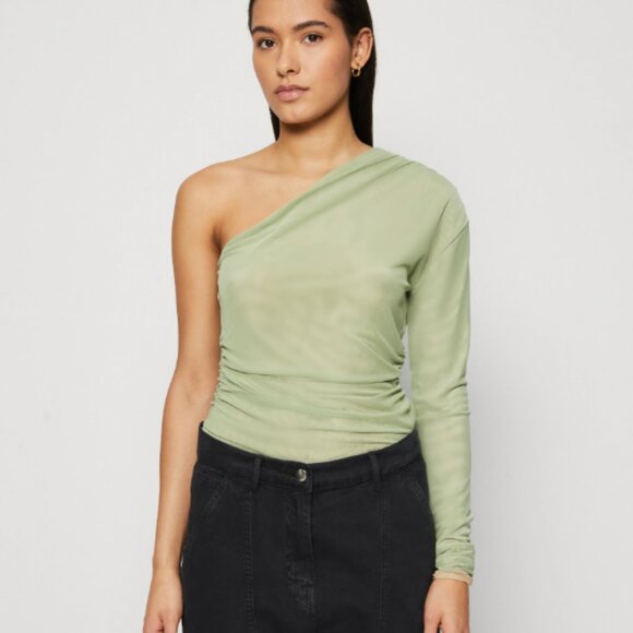 Mesh One-Shoulder Green Top - Picture 1 of 4